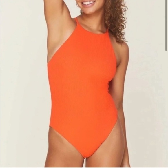 NWT Andie Swim Asbury Rib One Piece Swimsuit Sire Bright Orange Sz M - Picture 1 of 8